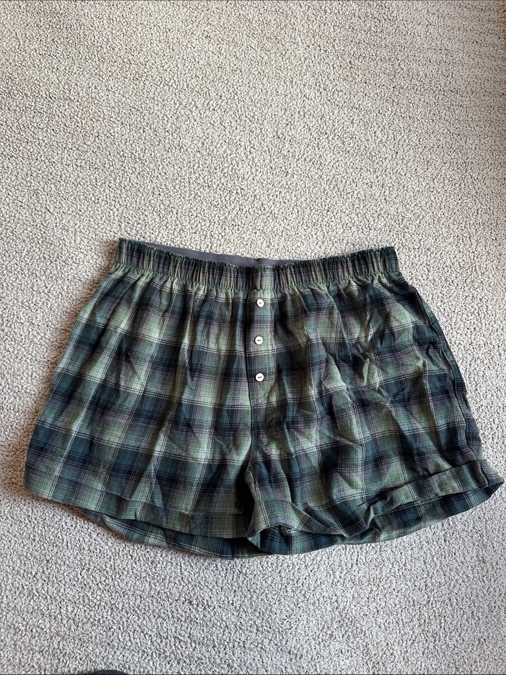 Free People x Intimately Free Green Flannel Shorts 100% Cotton LARGE